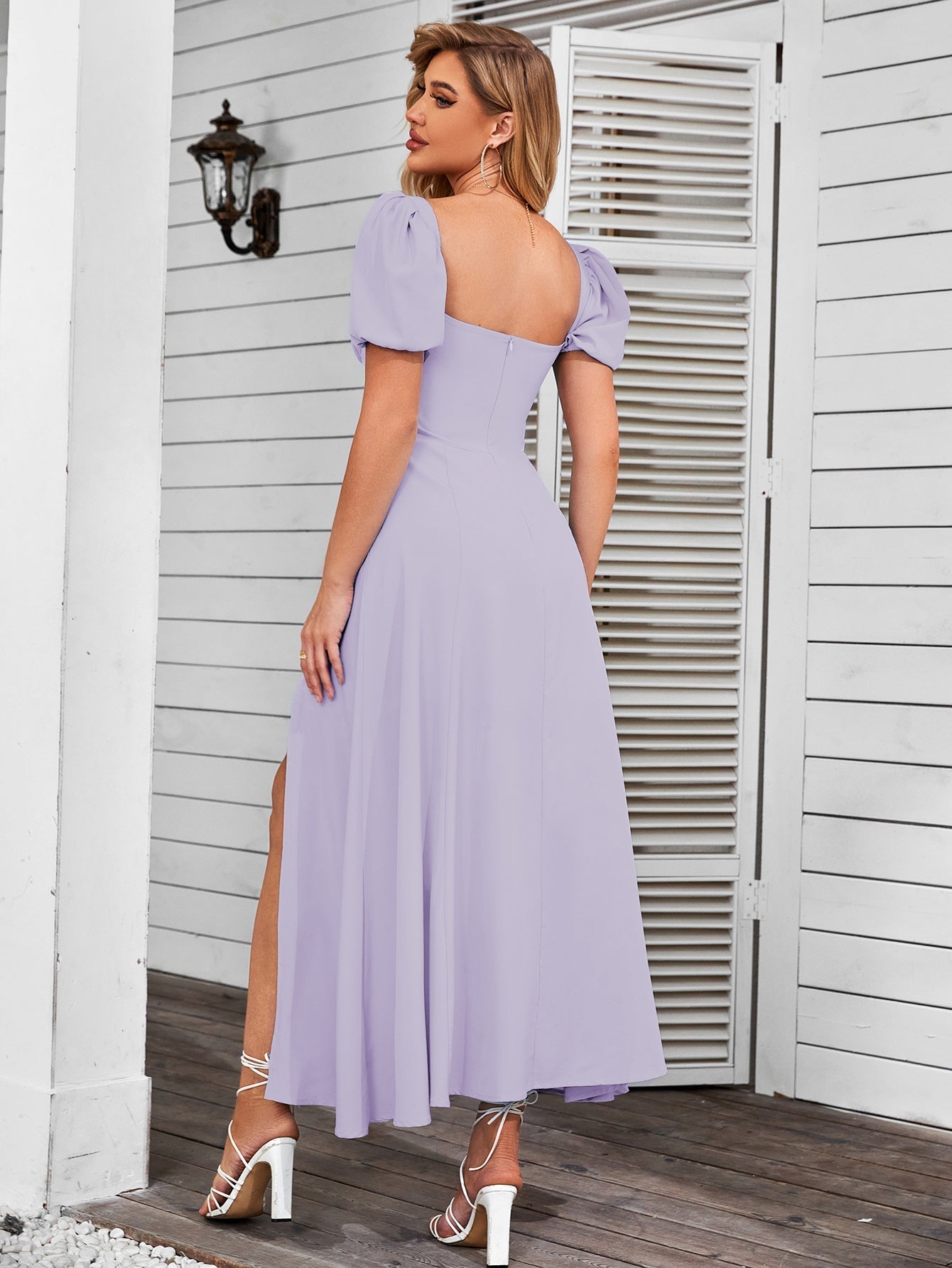 Puff Sleeve Square Neck Maxi Dress - View 50 | WEUXS