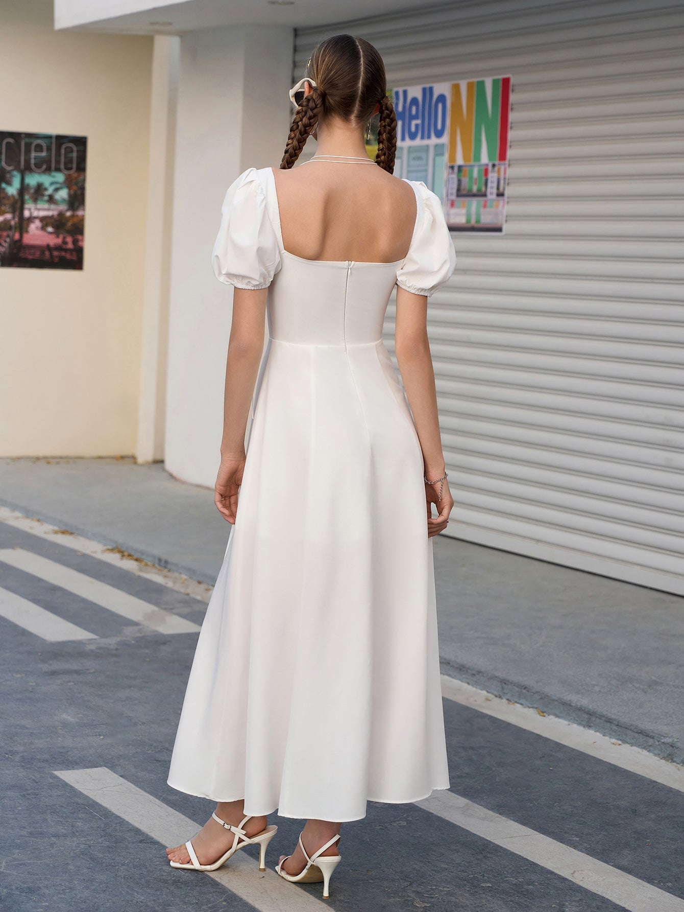 Puff Sleeve Square Neck Maxi Dress - View 14 | WEUXS