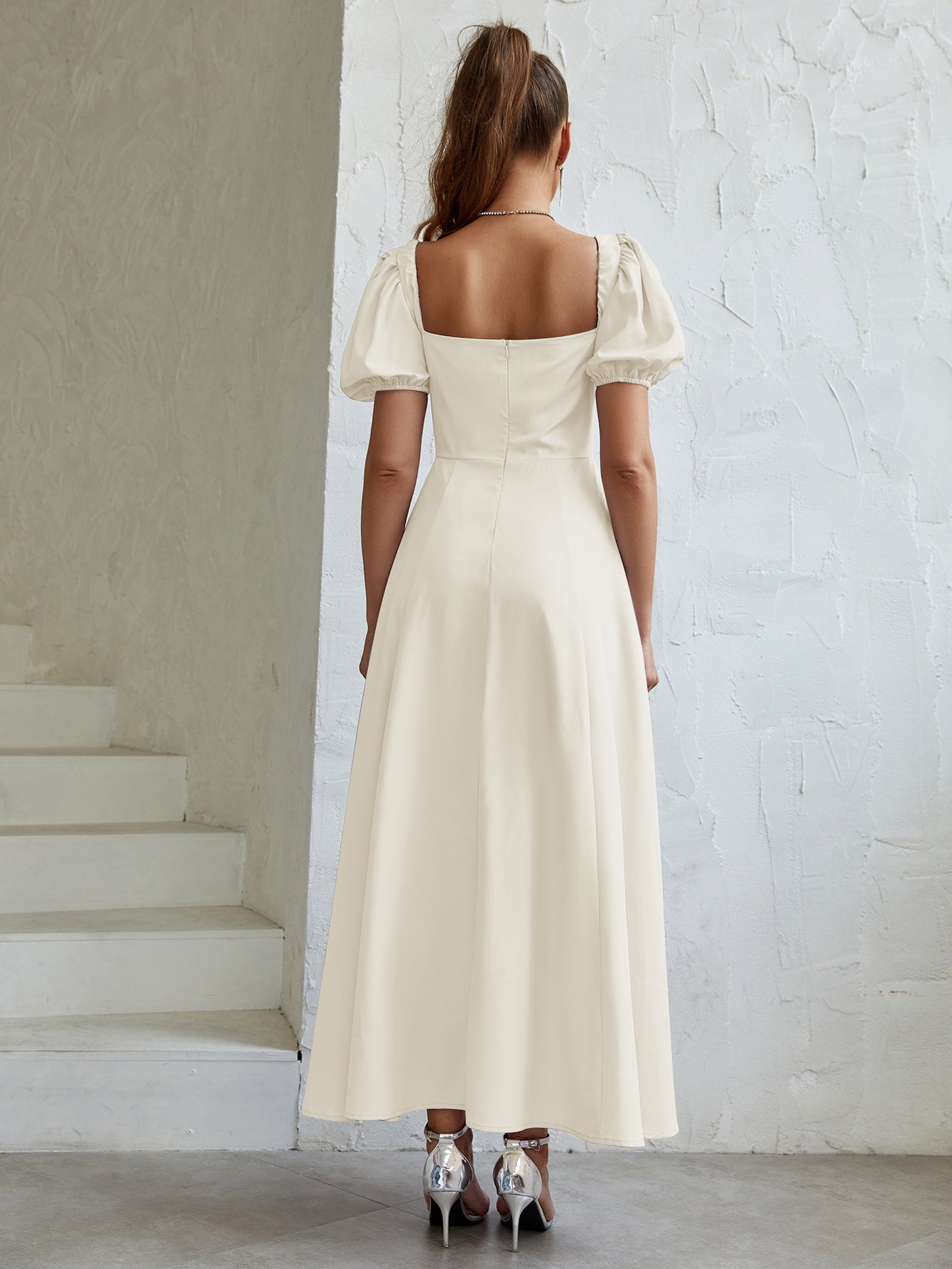 Puff Sleeve Square Neck Maxi Dress - View 56 | WEUXS