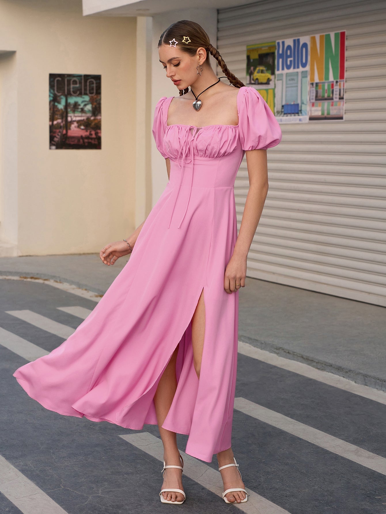 Puff Sleeve Square Neck Maxi Dress - View 12 | WEUXS