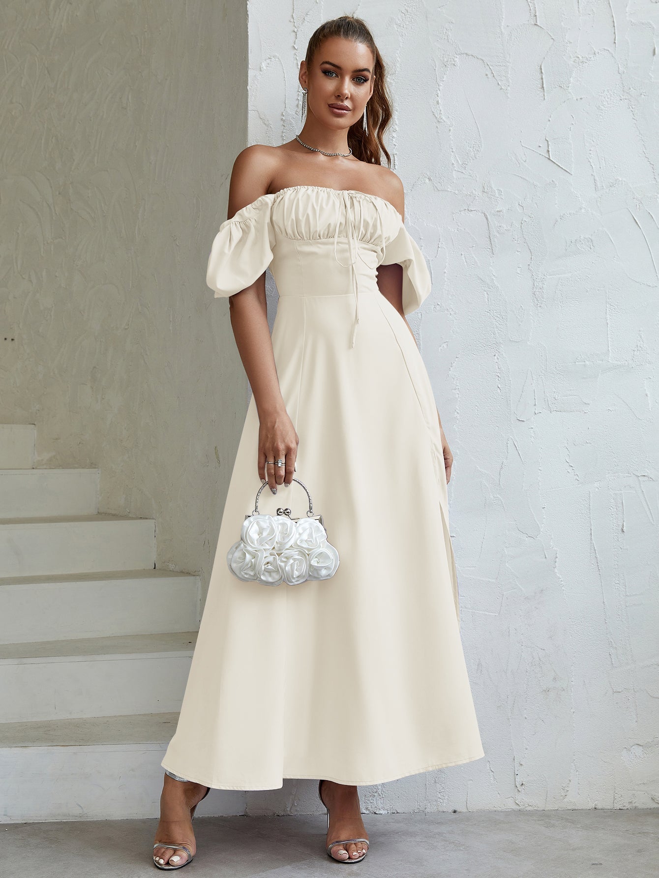 Puff Sleeve Square Neck Maxi Dress - View 60 | WEUXS
