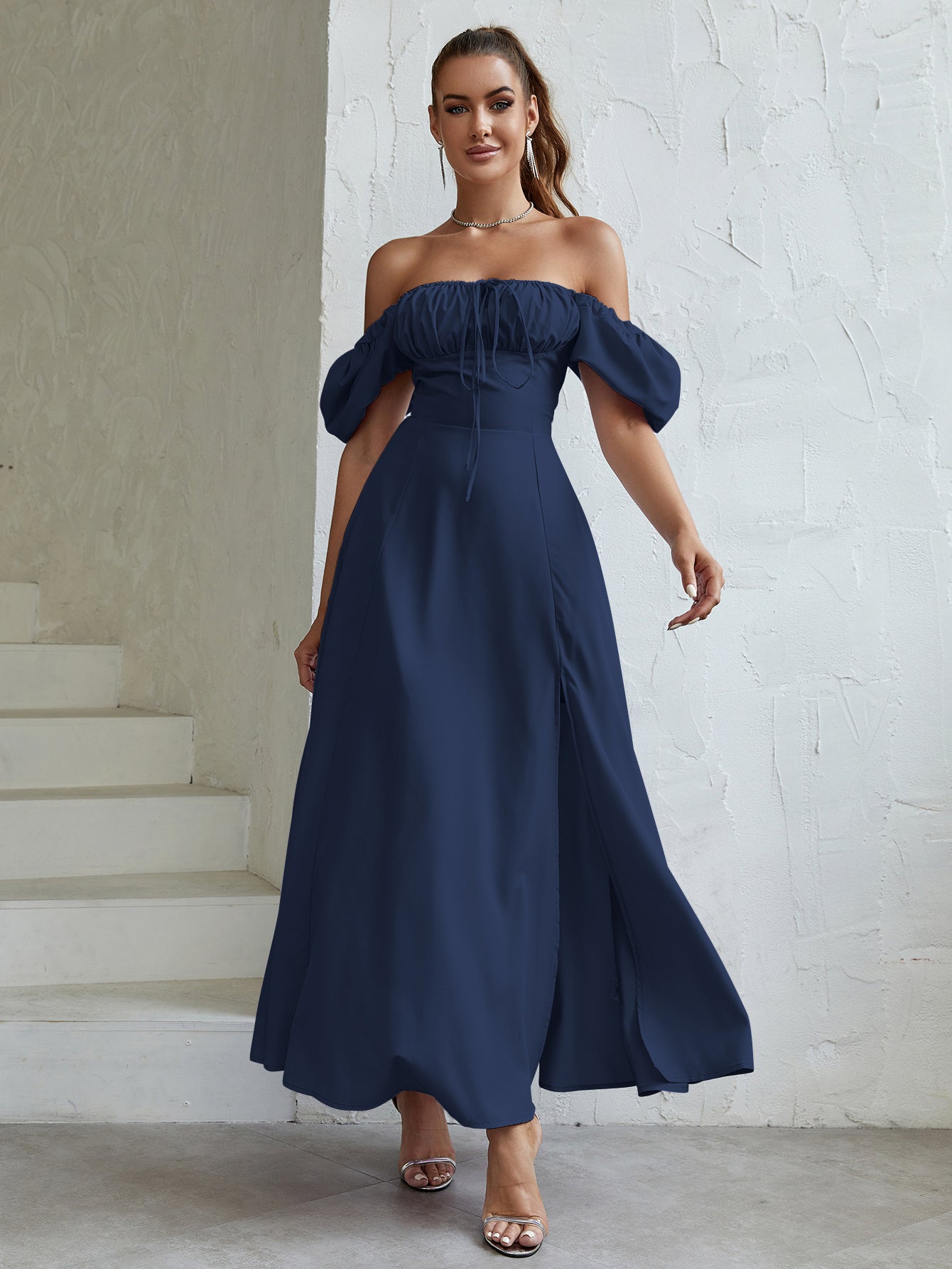 Puff Sleeve Square Neck Maxi Dress - View 65 | WEUXS