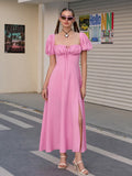 Puff Sleeve Square Neck Maxi Dress - View 11 | WEUXS