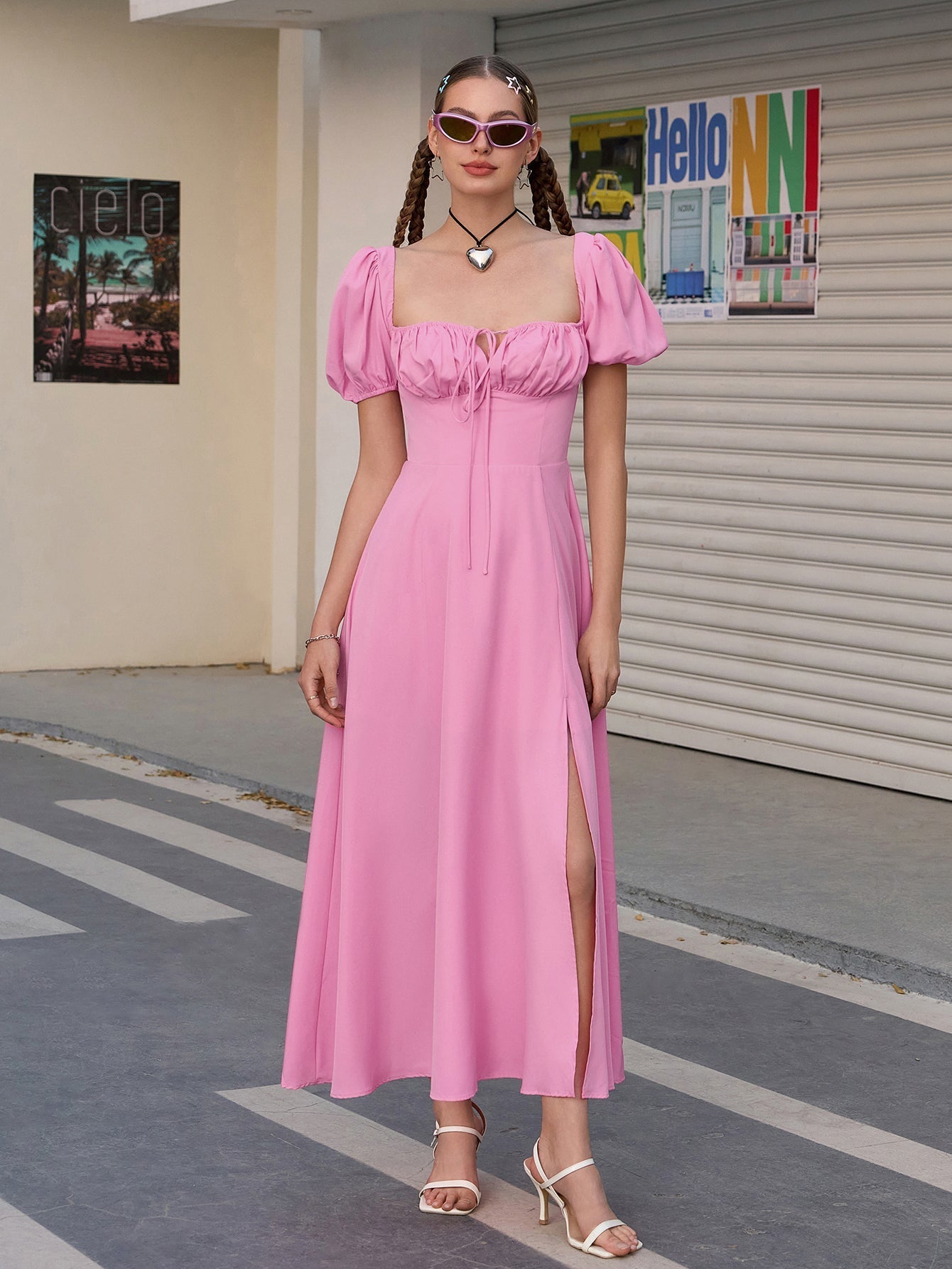 Puff Sleeve Square Neck Maxi Dress - View 11 | WEUXS