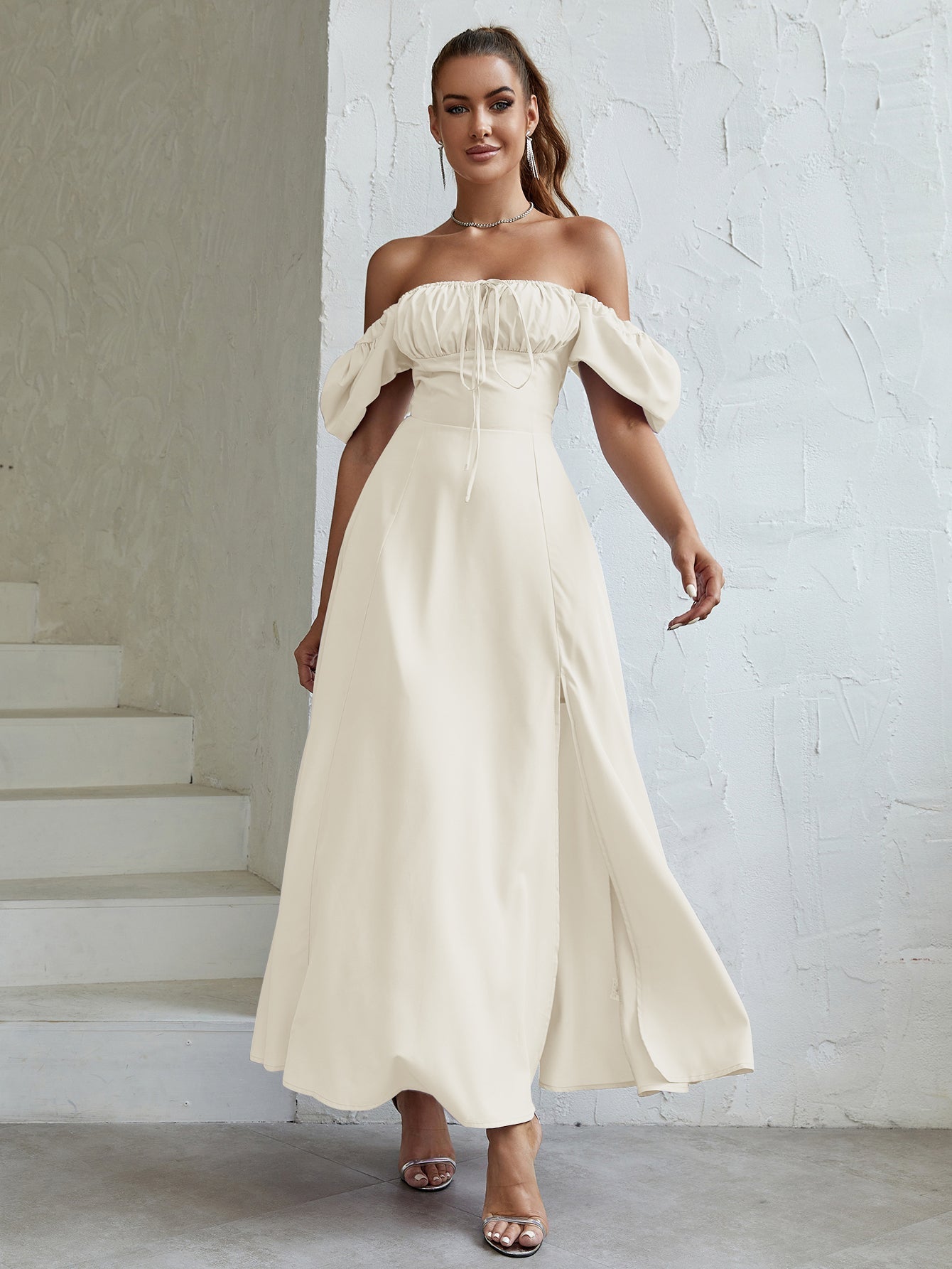 Puff Sleeve Square Neck Maxi Dress - View 59 | WEUXS