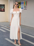 Puff Sleeve Square Neck Maxi Dress - View 17 | WEUXS