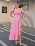 Puff Sleeve Square Neck Maxi Dress - View 7 | WEUXS