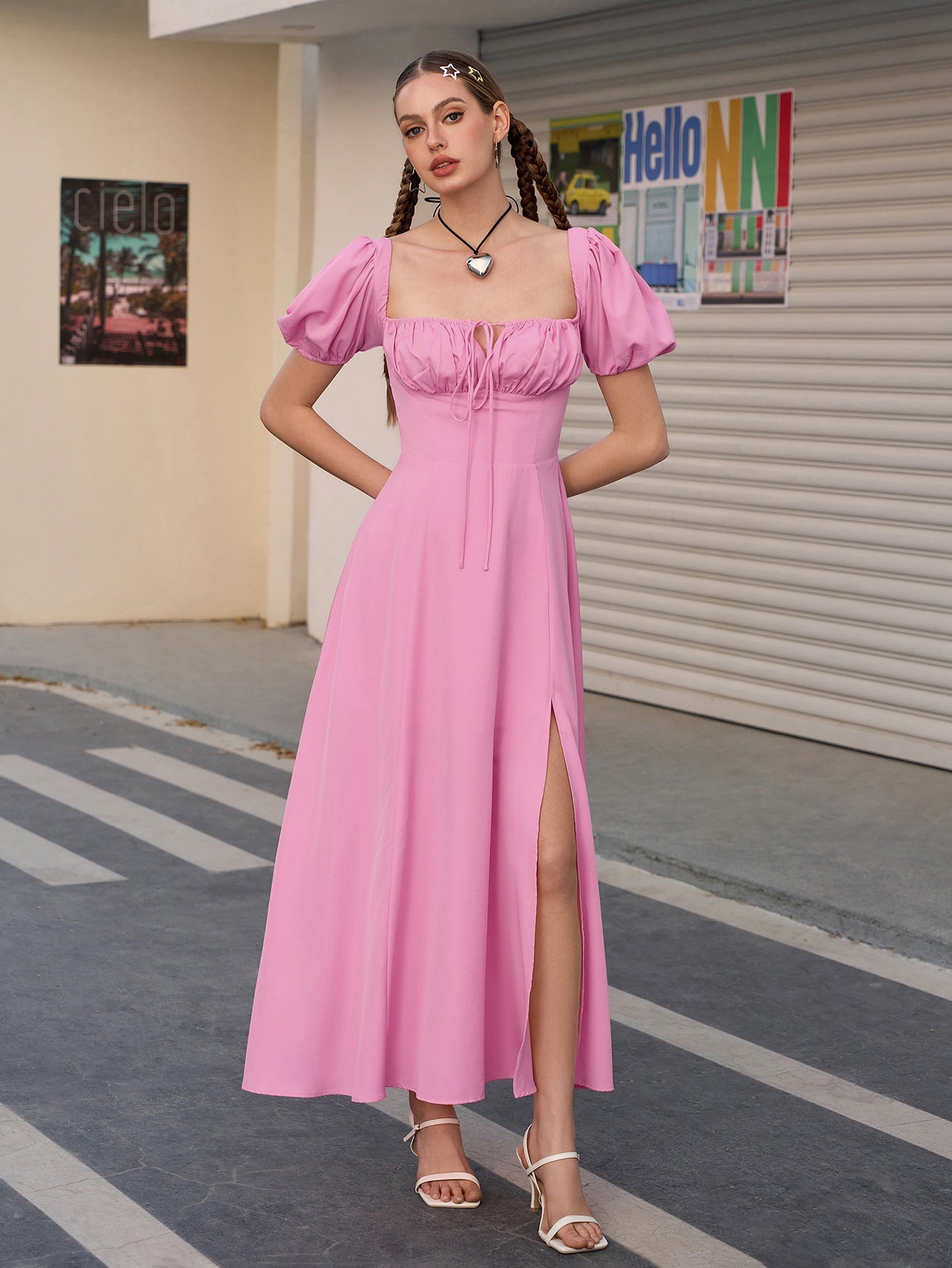 Puff Sleeve Square Neck Maxi Dress - View 7 | WEUXS