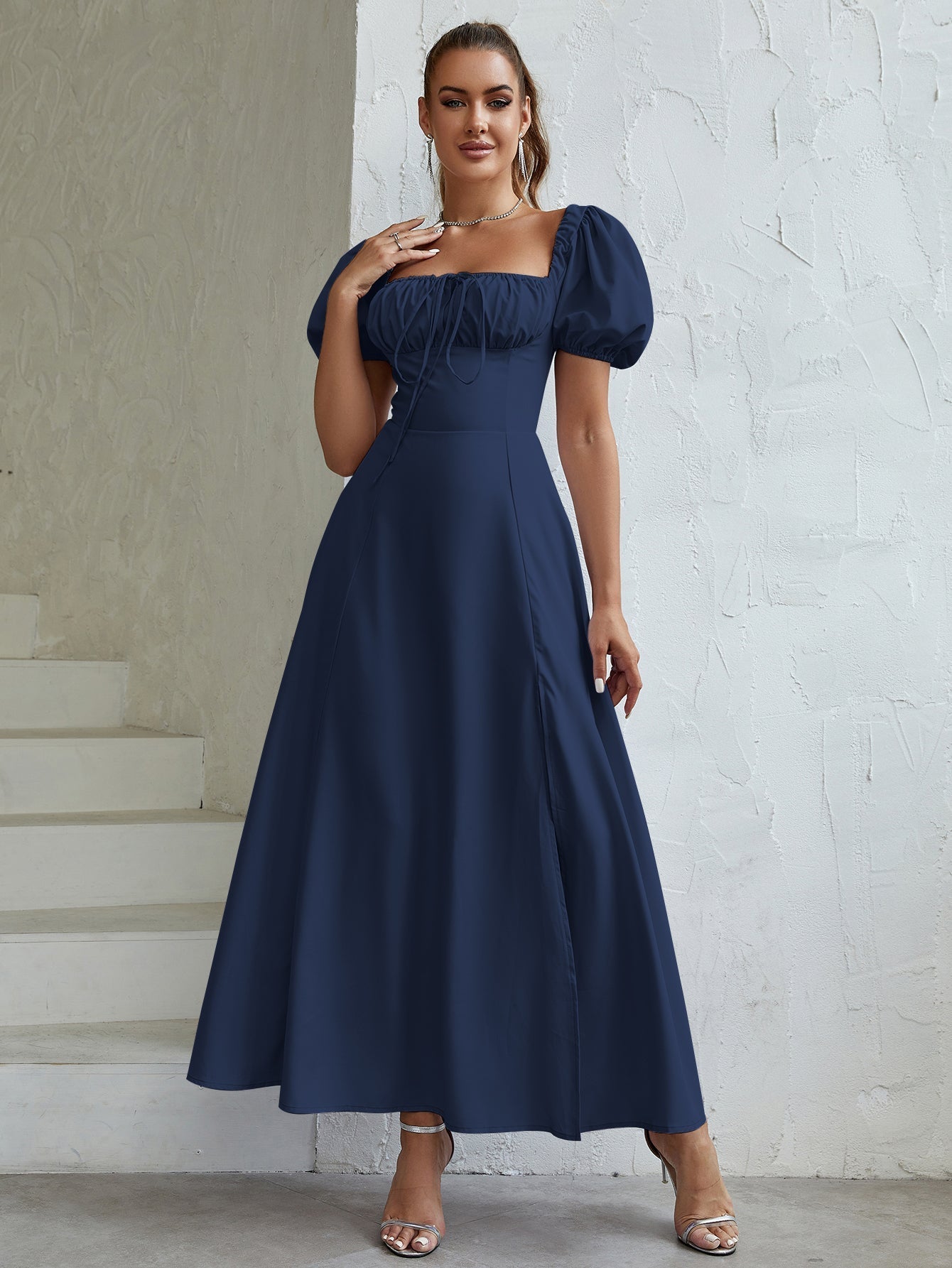 Puff Sleeve Square Neck Maxi Dress - View 64 | WEUXS
