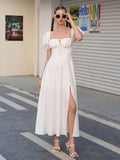 Puff Sleeve Square Neck Maxi Dress - View 16 | WEUXS