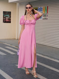 Puff Sleeve Square Neck Maxi Dress - View 10 | WEUXS
