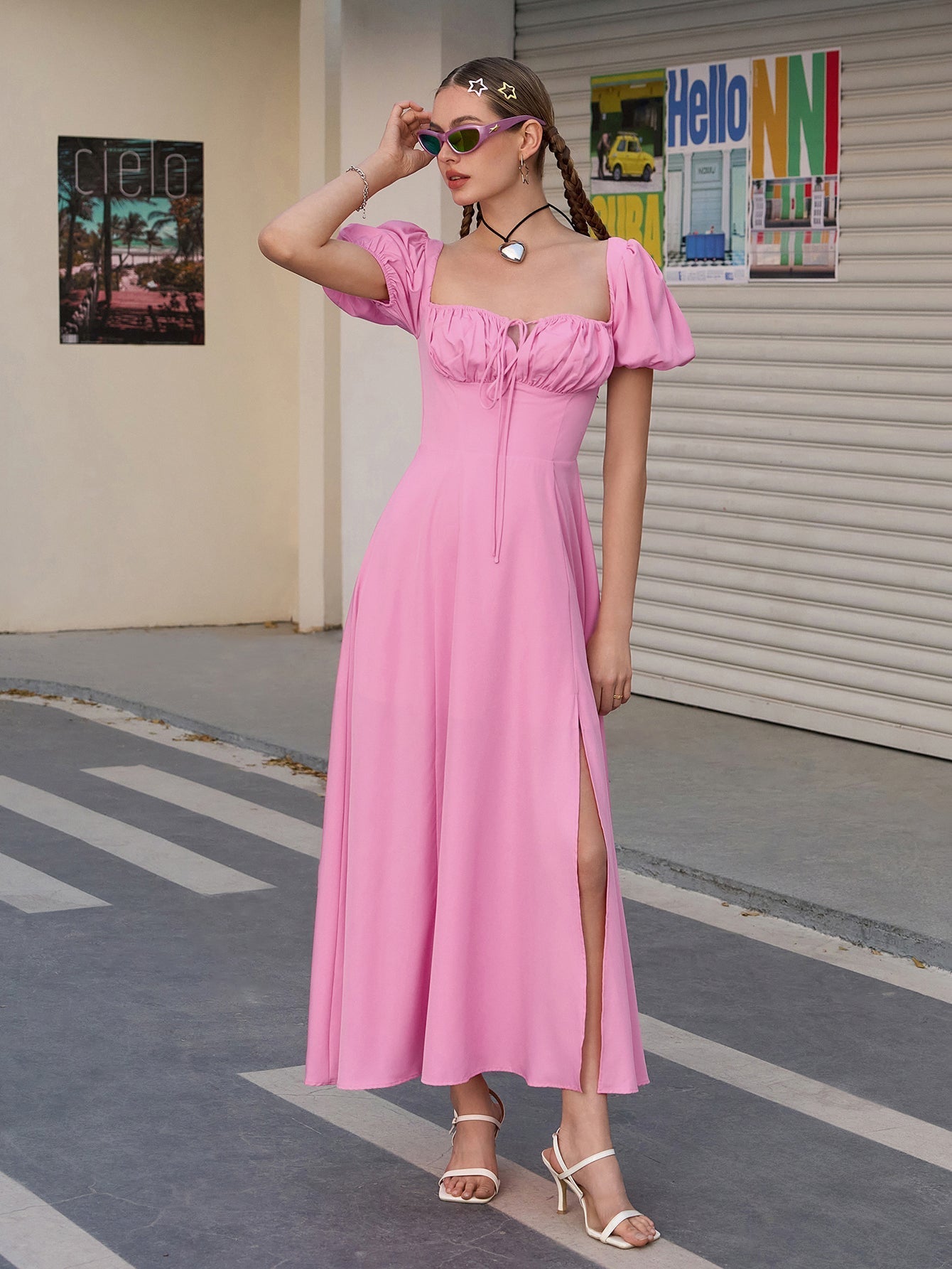 Puff Sleeve Square Neck Maxi Dress - View 9 | WEUXS