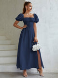 Puff Sleeve Square Neck Maxi Dress - View 63 | WEUXS