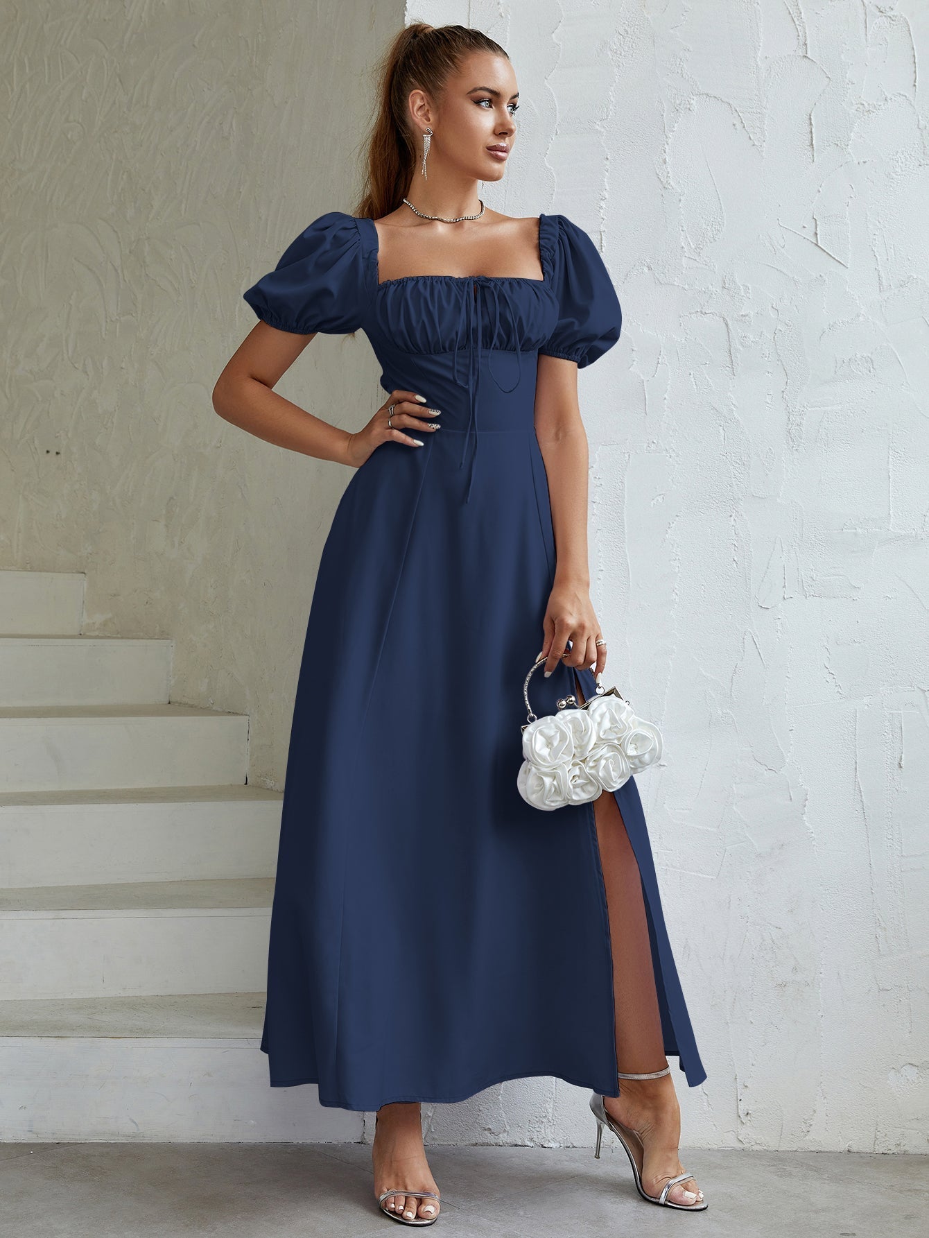 Puff Sleeve Square Neck Maxi Dress - View 63 | WEUXS