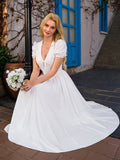 Puff sleeve V-neck tie front pocket solid long dress - View 6 | WEUXS