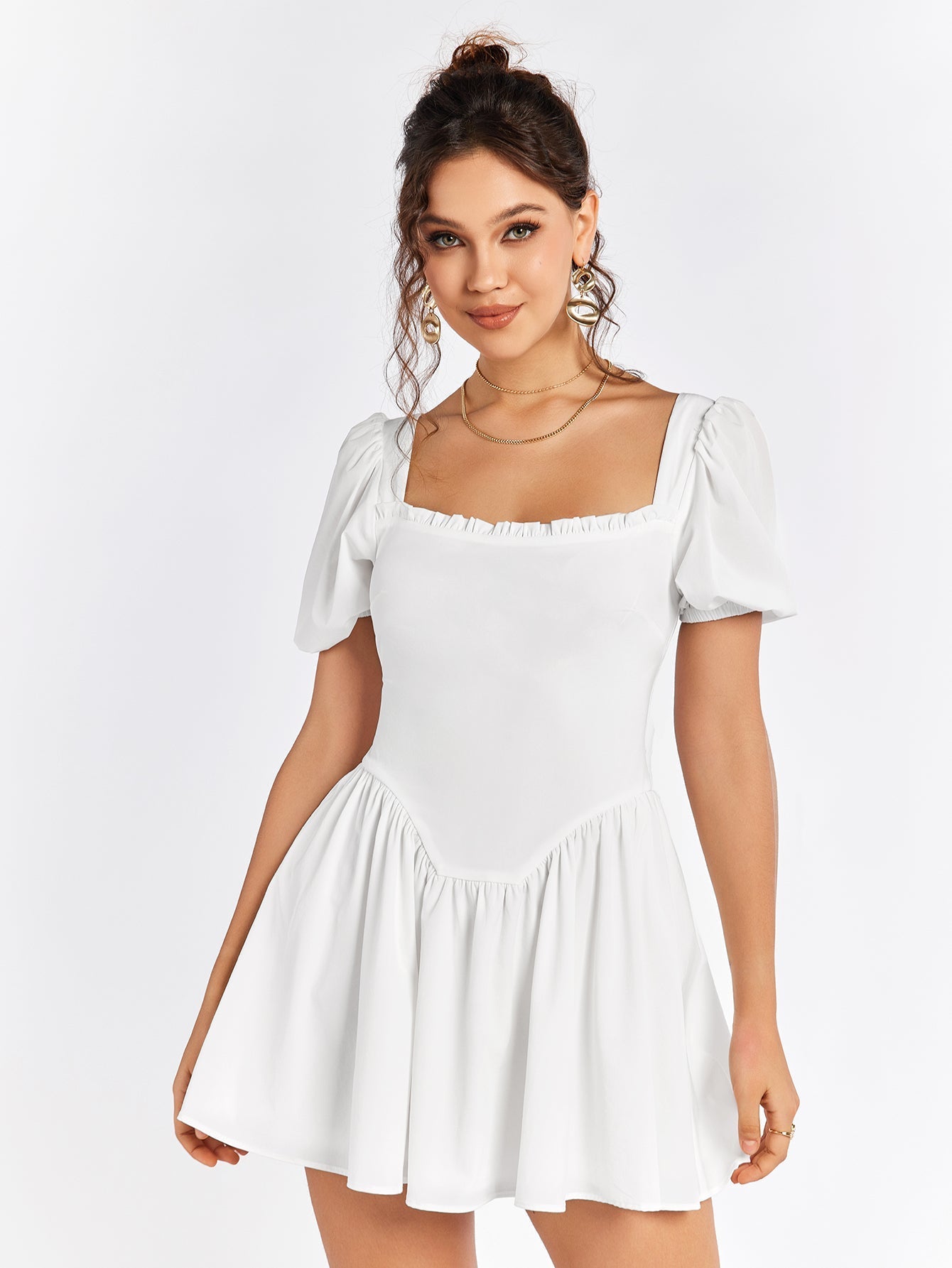 Puff Sleeve Zipper Back Mini Dress - View 6 | WEUXS