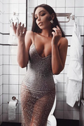 Sequins Strap Split See Through Mesh Dress - Dress In Beauty