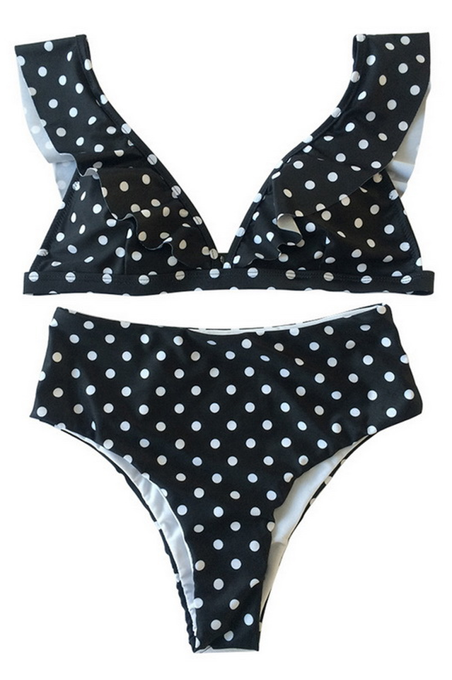 Polka Dot High Waist Ruffle Bikini - Dress In Beauty