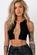 Rhinestone Lace Up Front Crop Top - Dress In Beauty