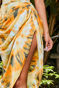 Tie Dye Ruched Side Midi Satin Dress - Dress In Beauty