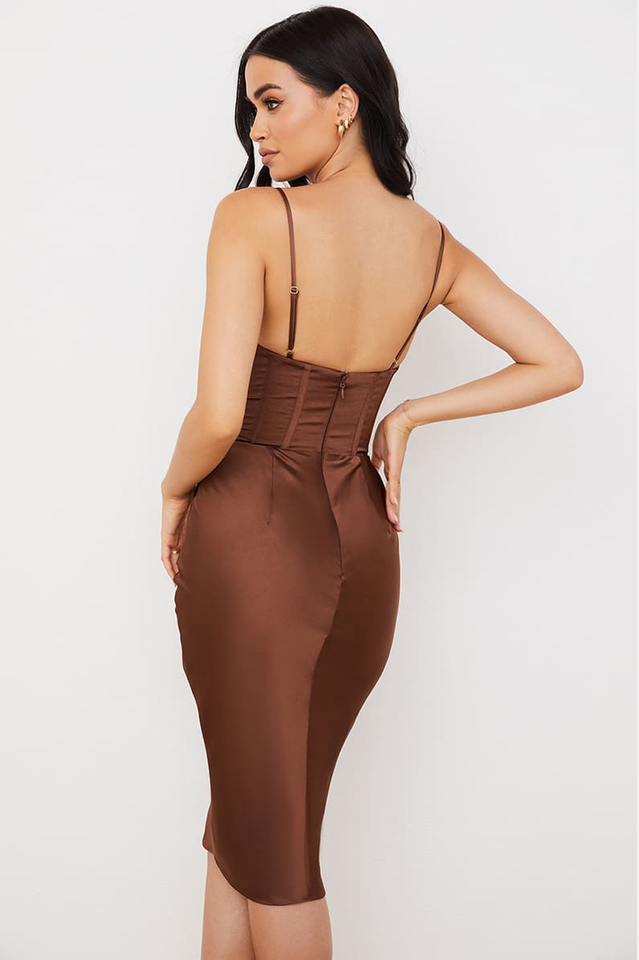 Absolute Elegance Satin Corset Midi Dress - Dress In Beauty