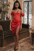 Satin Off Shoulder Dress - Dress In Beauty