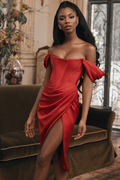 Satin Off Shoulder Dress - Dress In Beauty