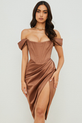 Satin Off Shoulder Dress - Dress In Beauty