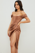 Satin Off Shoulder Dress - Dress In Beauty