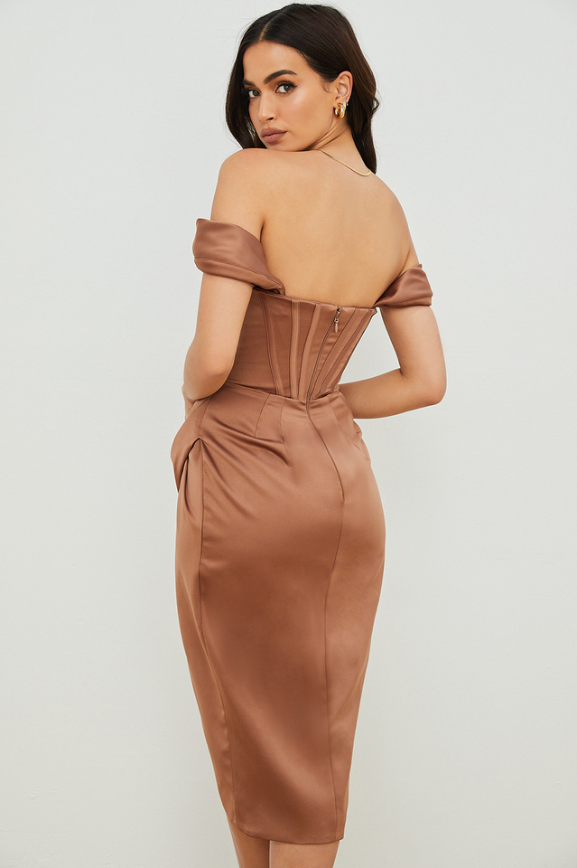 Satin Off Shoulder Dress - Dress In Beauty