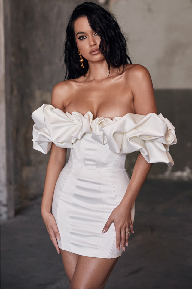 Satin Ruffle Strapless Dress - Dress In Beauty