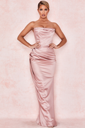 Satin Strapless Corset Maxi Dress - Dress In Beauty