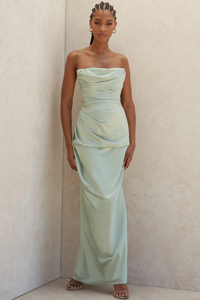 Satin Strapless Corset Maxi Dress - Dress In Beauty