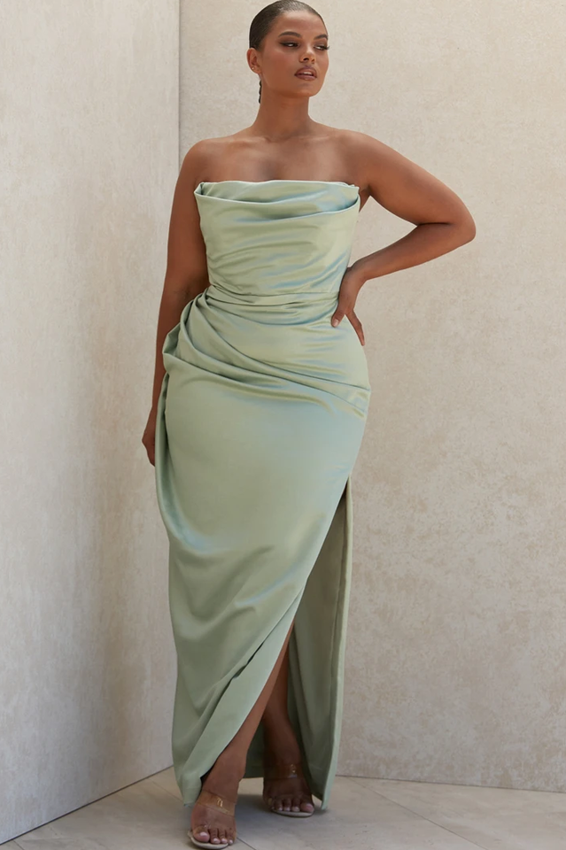 Satin Strapless Corset Maxi Dress - Dress In Beauty