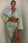 Silky Satin Draped Top+Skirt Sets - Dress In Beauty