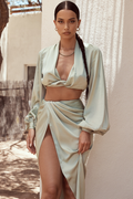 Silky Satin Draped Top+Skirt Sets - Dress In Beauty