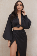 Silky Satin Draped Top+Skirt Sets - Dress In Beauty