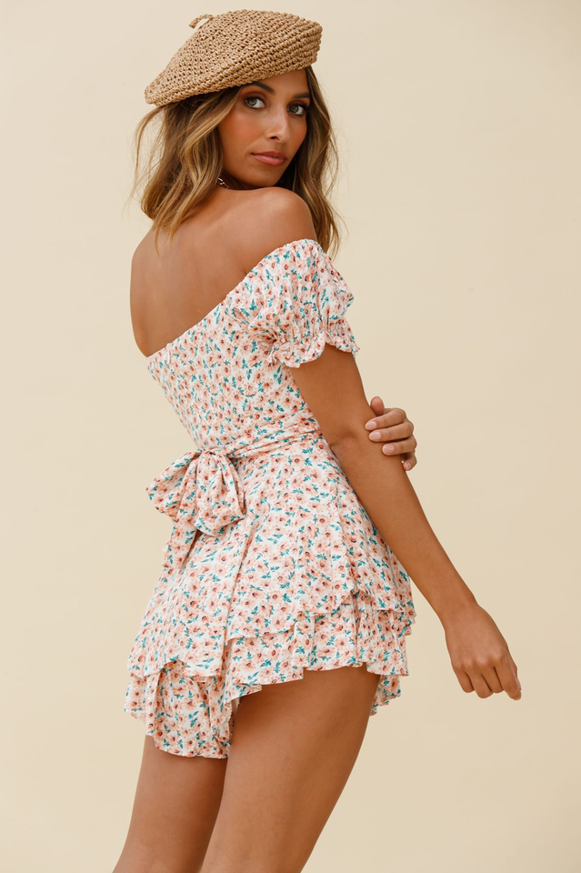 Off Shoulder Tie Back Romper - Dress In Beauty