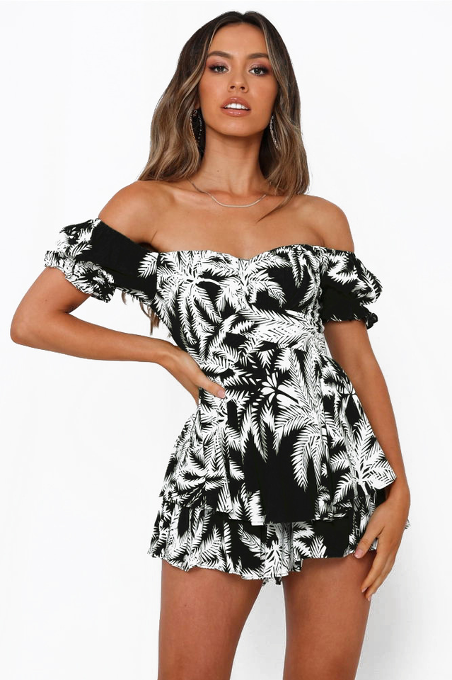 Off Shoulder Tie Back Romper - Dress In Beauty