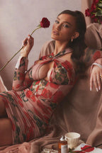 Rose print twist neck mini dress - View 8 | WEUXS