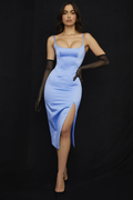 Satin Pleated Corset Midi Dress - Dress In Beauty