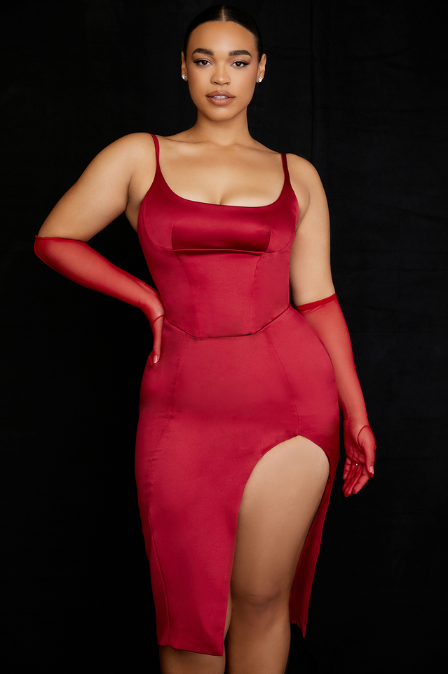 Satin Pleated Corset Midi Dress - Dress In Beauty