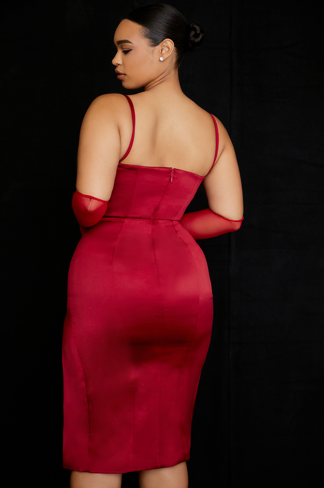 Satin Pleated Corset Midi Dress - Dress In Beauty