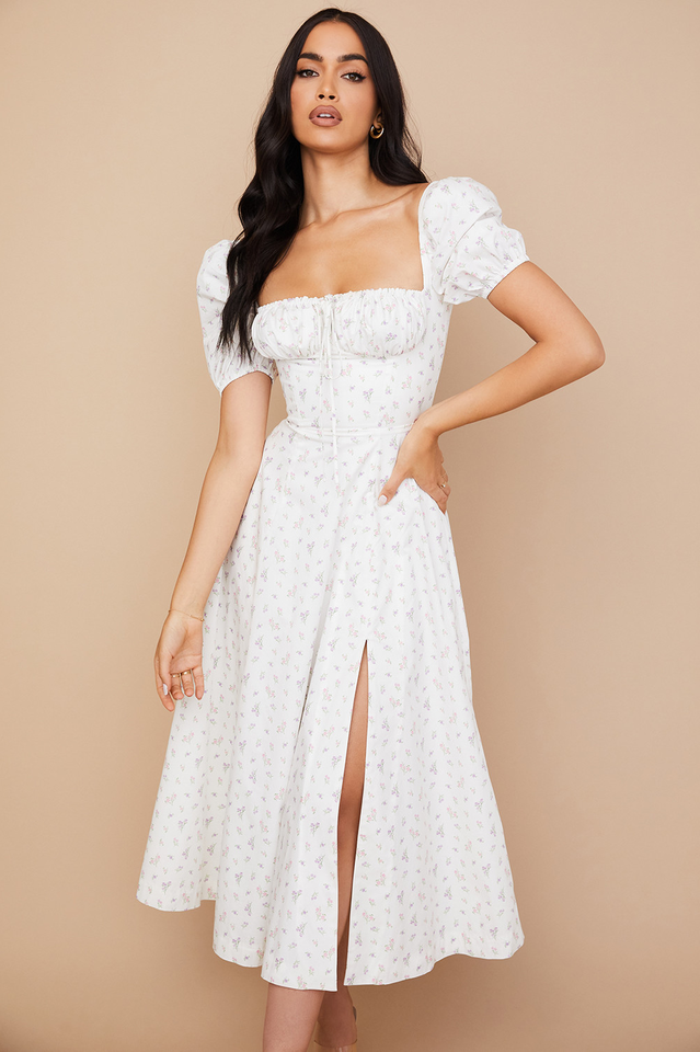 Floral Puff Sleeve Boho Midi Dress | Dress In Beauty