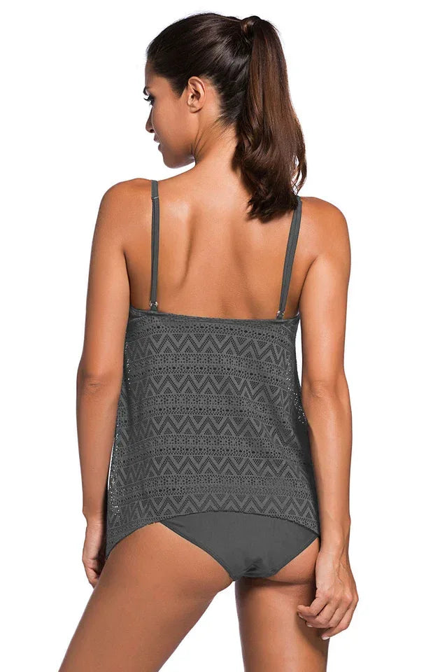 Solid Color Lace Tankini Set - WEUXS