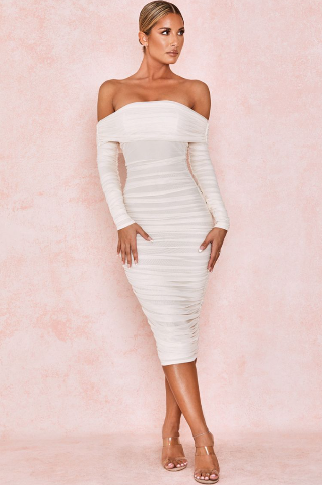 Ruched Off Shoulder Midi Dress | Dress In Beauty