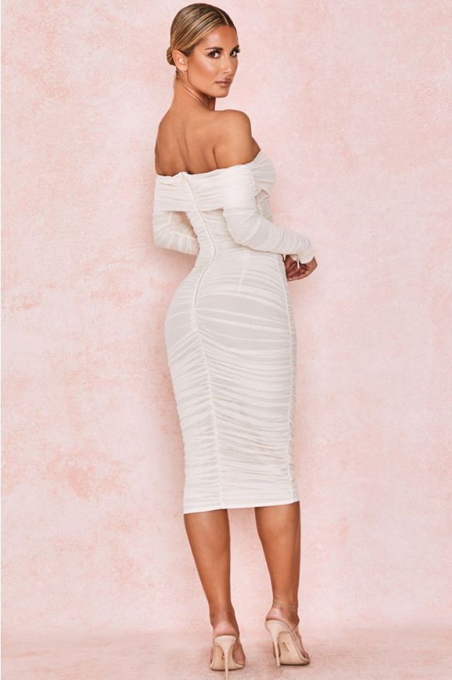Ruched Off Shoulder Midi Dress | Dress In Beauty