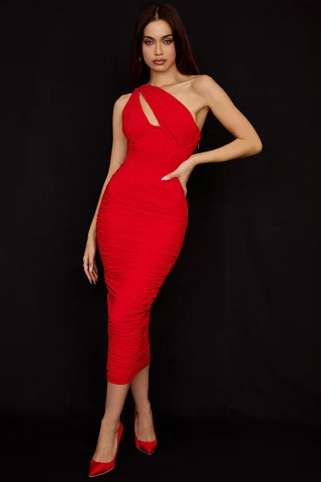 Asymmetric One-Shoulder Midi Dress - View 10 | WEUXS