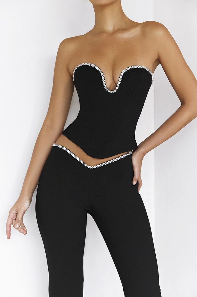 Black Crystal Trimmed Corset | Dress In Beauty
