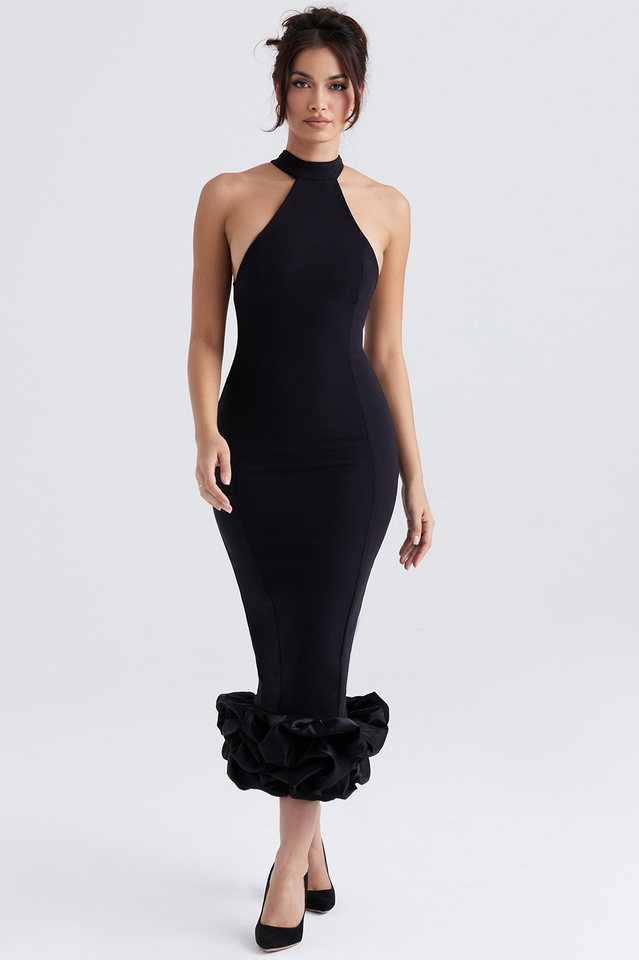 Black Peplum Midi Dress | Dress In Beauty